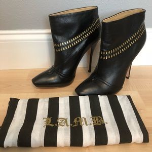 L.A.M.B Jaycee black leather booties